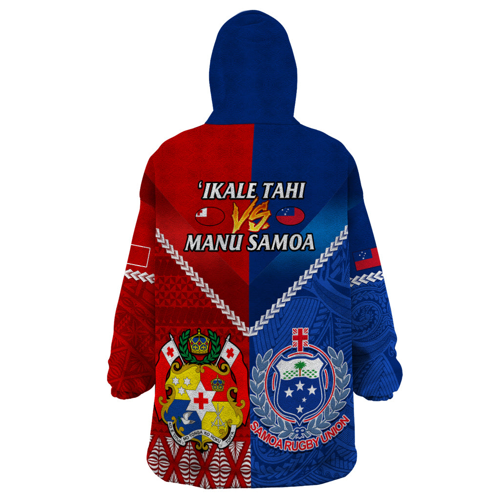 Samoa And Tonga Rugby Wearable Blanket Hoodie 2023 World Cup Manu Samoa With Ikale Tahi - Vibe Hoodie Shop