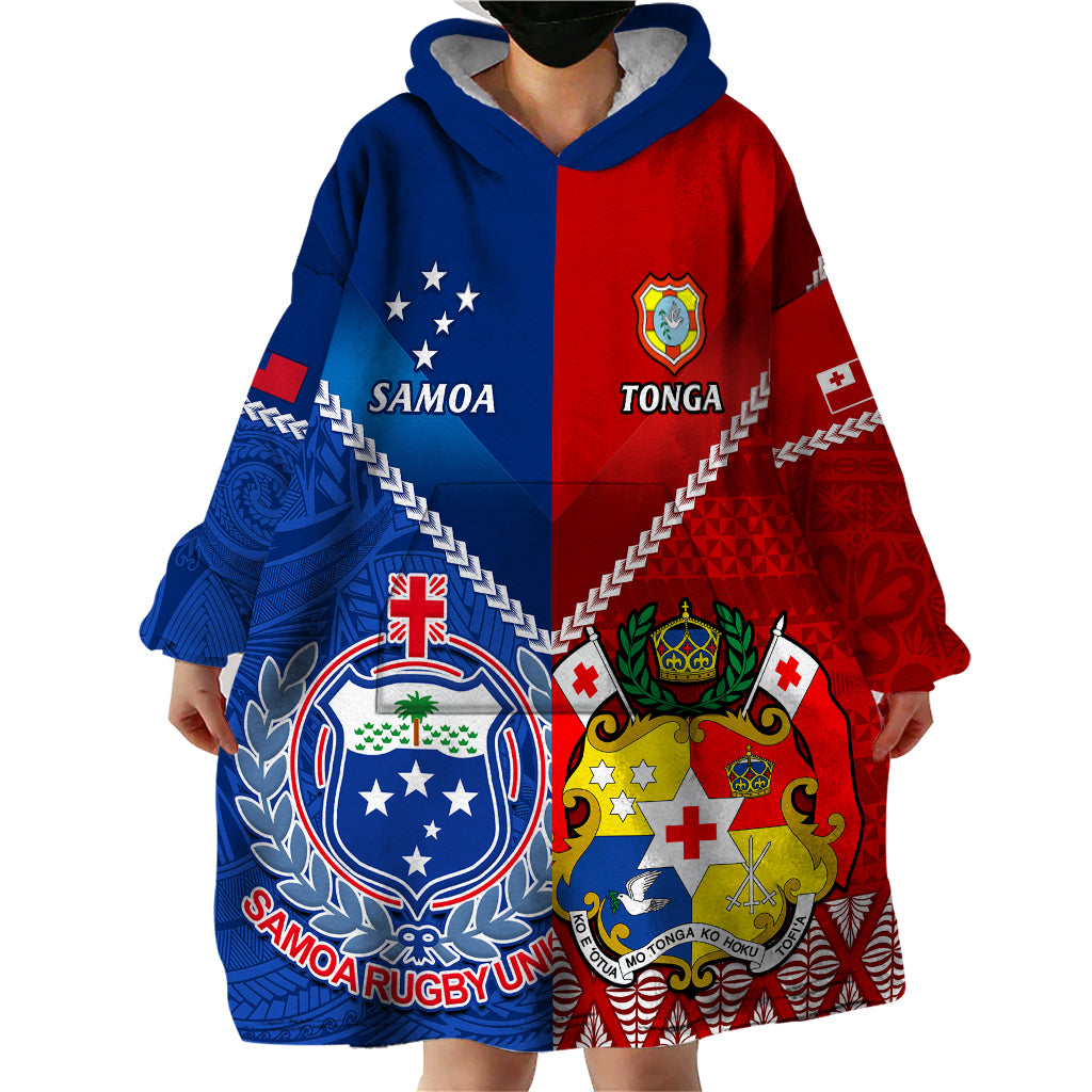 Samoa And Tonga Rugby Wearable Blanket Hoodie 2023 World Cup Manu Samoa With Ikale Tahi - Vibe Hoodie Shop