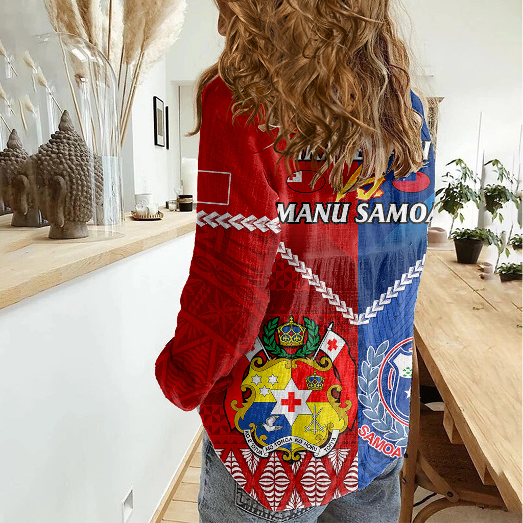 Samoa And Tonga Rugby Women Casual Shirt 2023 World Cup Manu Samoa With Ikale Tahi - Vibe Hoodie Shop