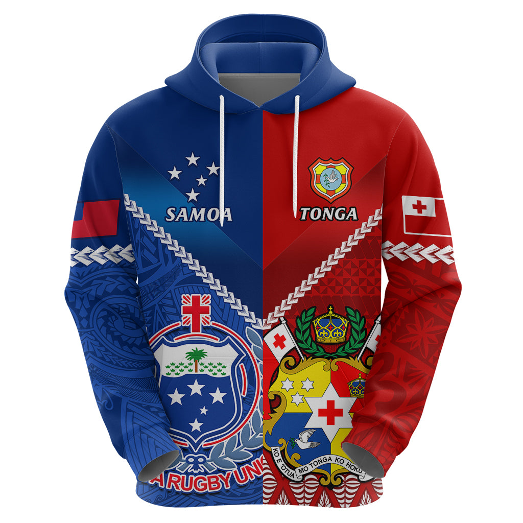 Custom Samoa And Tonga Rugby Hoodie 2023 World Cup Manu Samoa With Ikale Tahi - Vibe Hoodie Shop