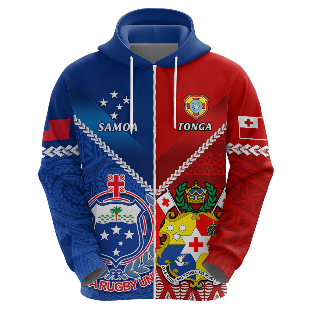 Custom Samoa And Tonga Rugby Hoodie 2023 World Cup Manu Samoa With Ikale Tahi - Vibe Hoodie Shop