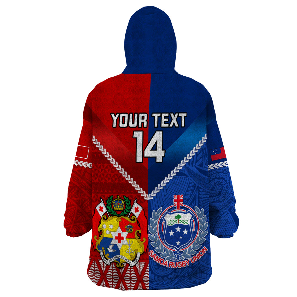 Custom Samoa And Tonga Rugby Wearable Blanket Hoodie 2023 World Cup Manu Samoa With Ikale Tahi - Vibe Hoodie Shop