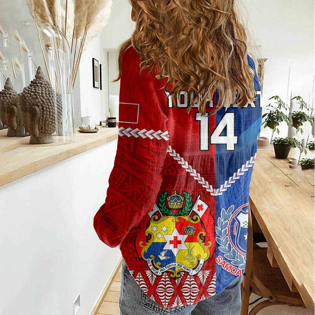 Custom Samoa And Tonga Rugby Women Casual Shirt 2023 World Cup Manu Samoa With Ikale Tahi - Vibe Hoodie Shop