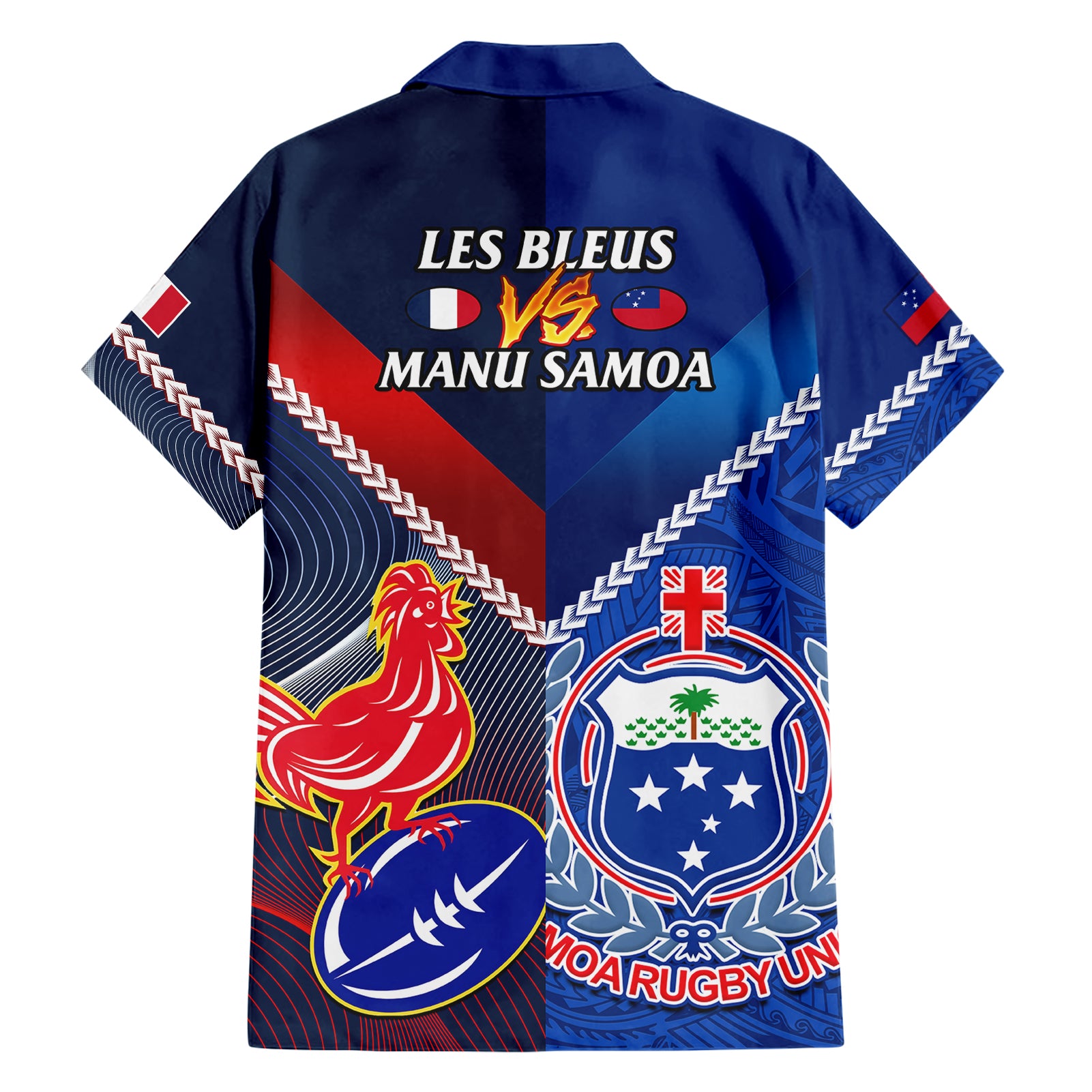 Samoa And France Rugby Hawaiian Shirt 2023 World Cup Manu Samoa With Les Bleus - Vibe Hoodie Shop