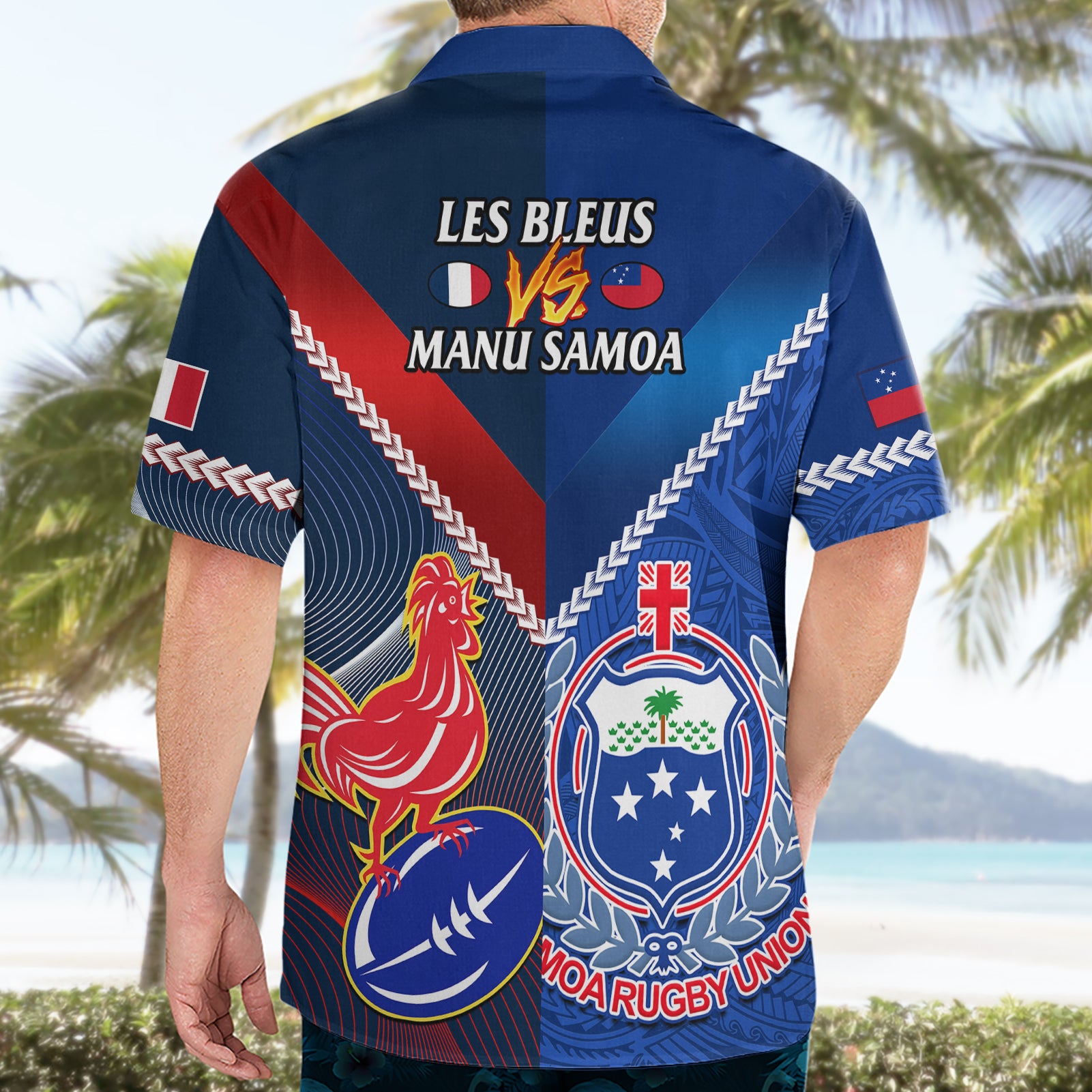 Samoa And France Rugby Hawaiian Shirt 2023 World Cup Manu Samoa With Les Bleus - Vibe Hoodie Shop