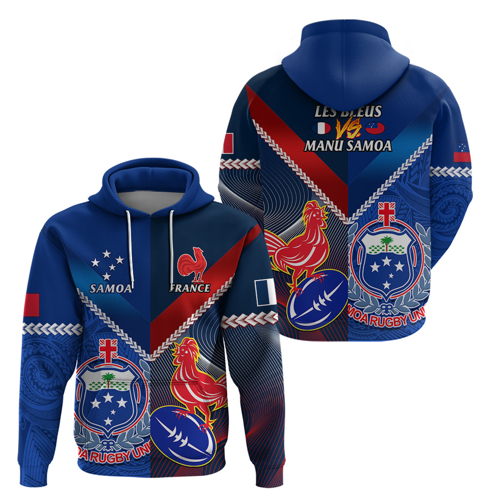 Samoa And France Rugby Hoodie 2023 World Cup Manu Samoa With Les Bleus - Vibe Hoodie Shop