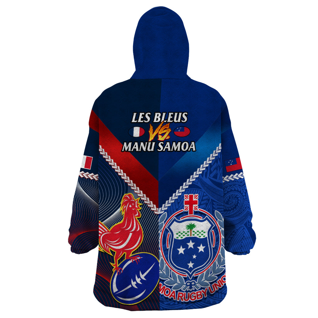 Samoa And France Rugby Wearable Blanket Hoodie 2023 World Cup Manu Samoa With Les Bleus - Vibe Hoodie Shop