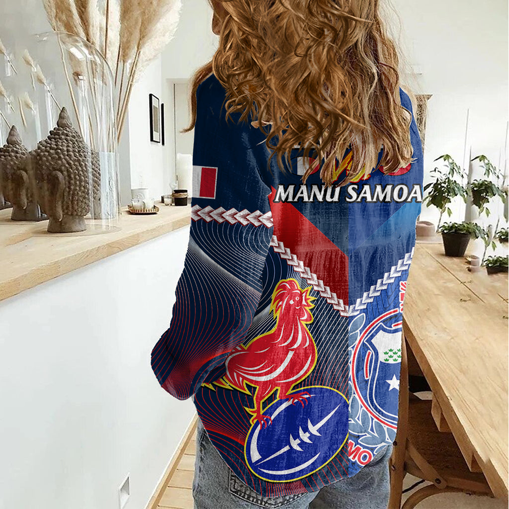 Samoa And France Rugby Women Casual Shirt 2023 World Cup Manu Samoa With Les Bleus - Vibe Hoodie Shop