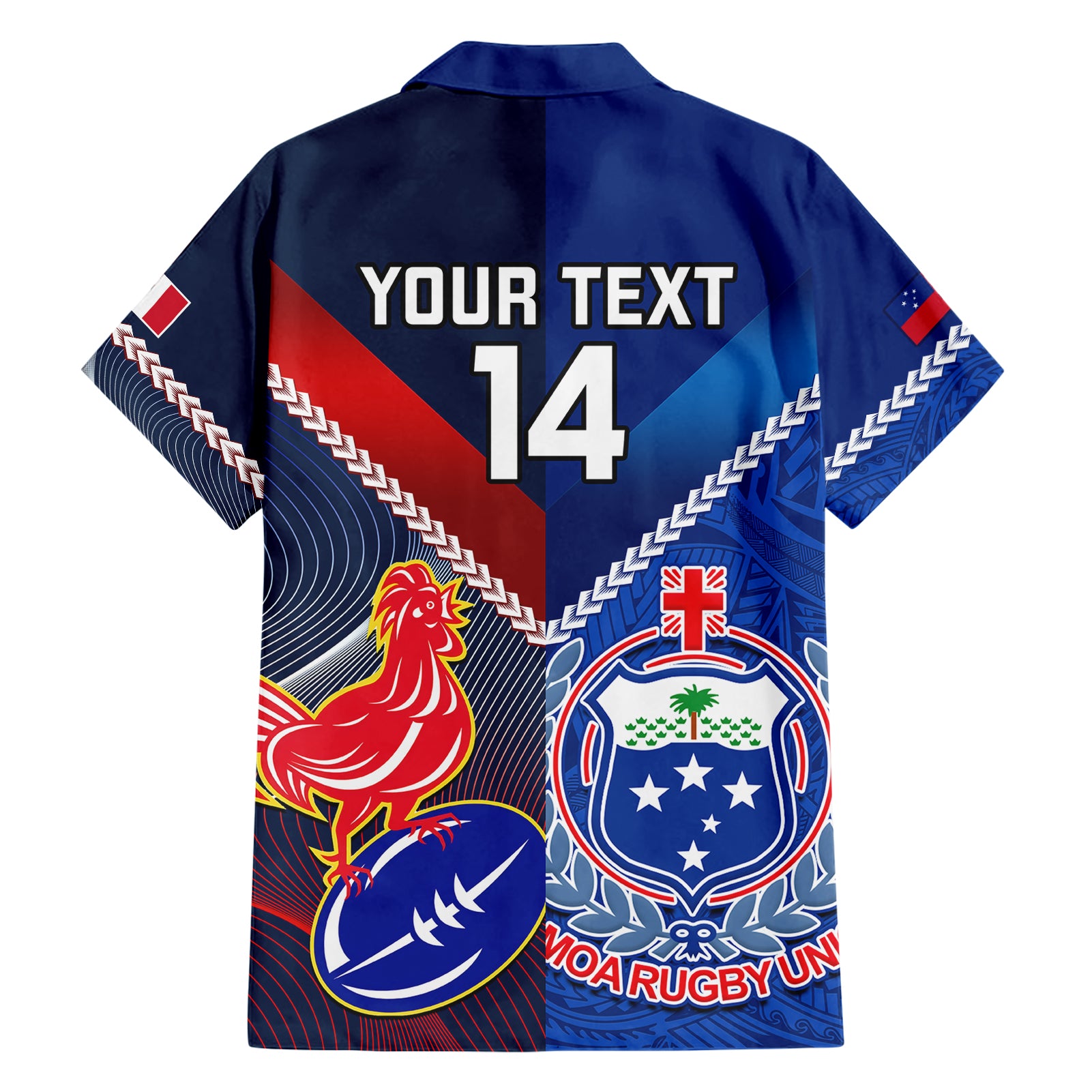 Custom Samoa And France Rugby Hawaiian Shirt 2023 World Cup Manu Samoa With Les Bleus - Vibe Hoodie Shop