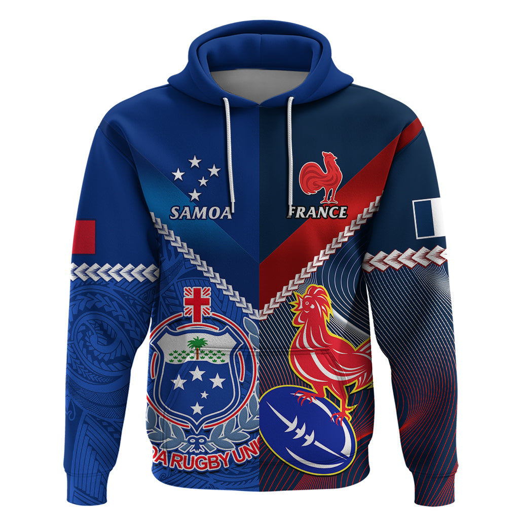Custom Samoa And France Rugby Hoodie 2023 World Cup Manu Samoa With Les Bleus - Vibe Hoodie Shop