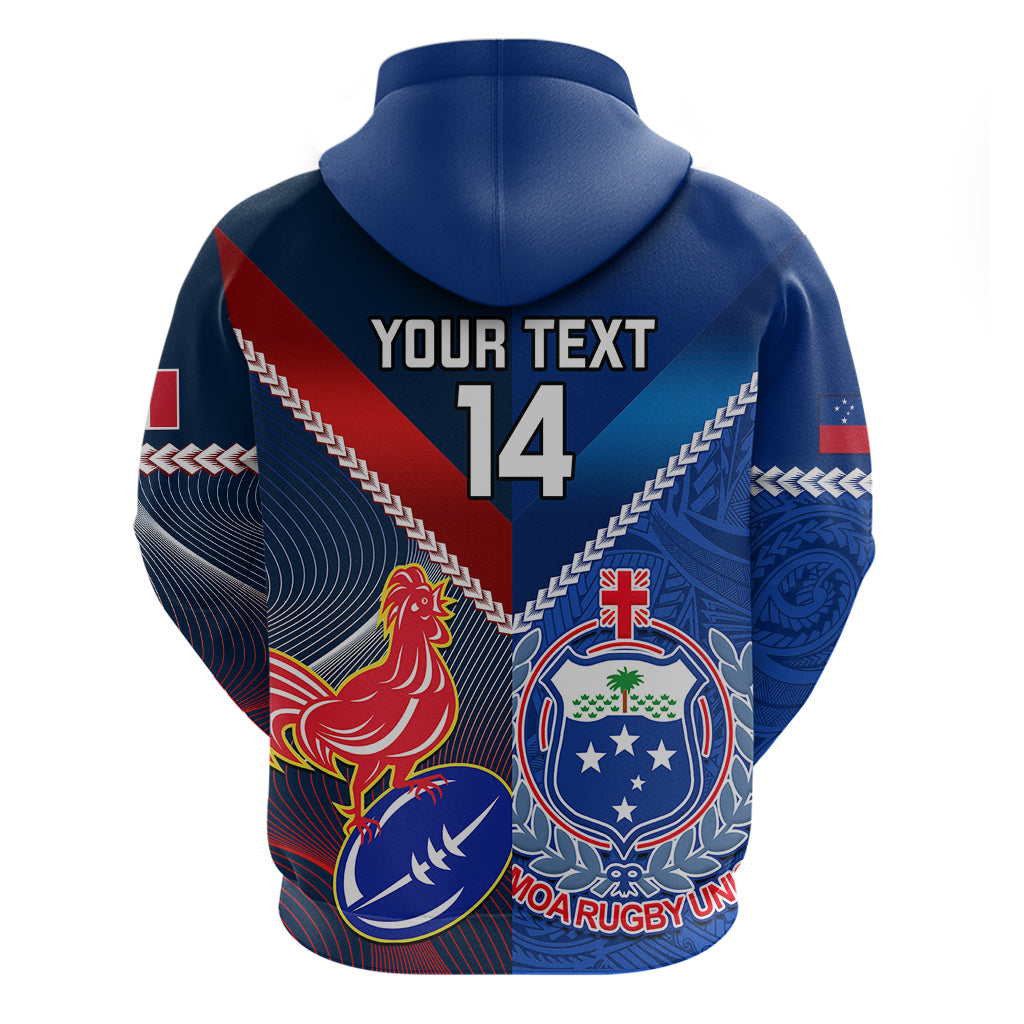 Custom Samoa And France Rugby Hoodie 2023 World Cup Manu Samoa With Les Bleus - Vibe Hoodie Shop