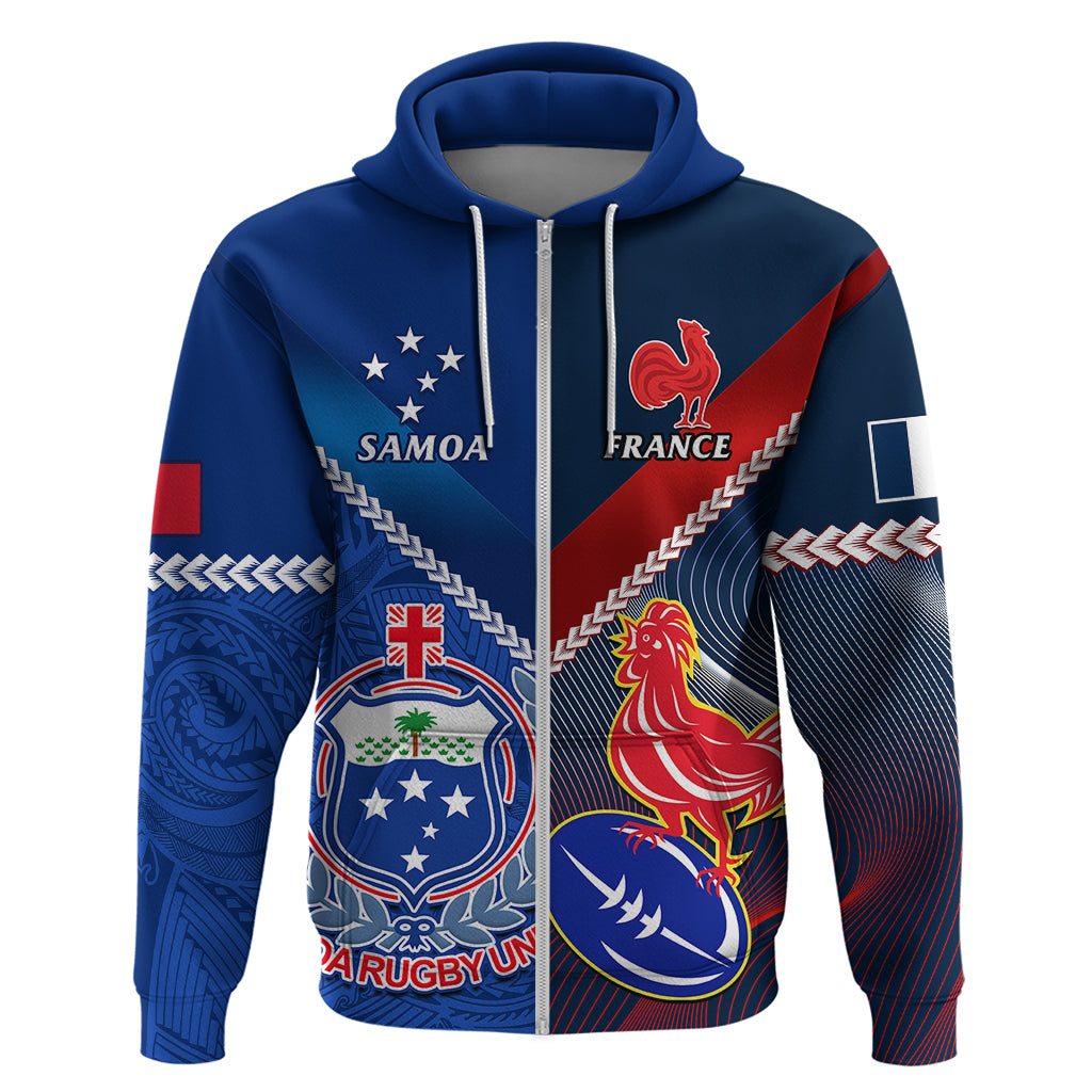 Custom Samoa And France Rugby Hoodie 2023 World Cup Manu Samoa With Les Bleus - Vibe Hoodie Shop
