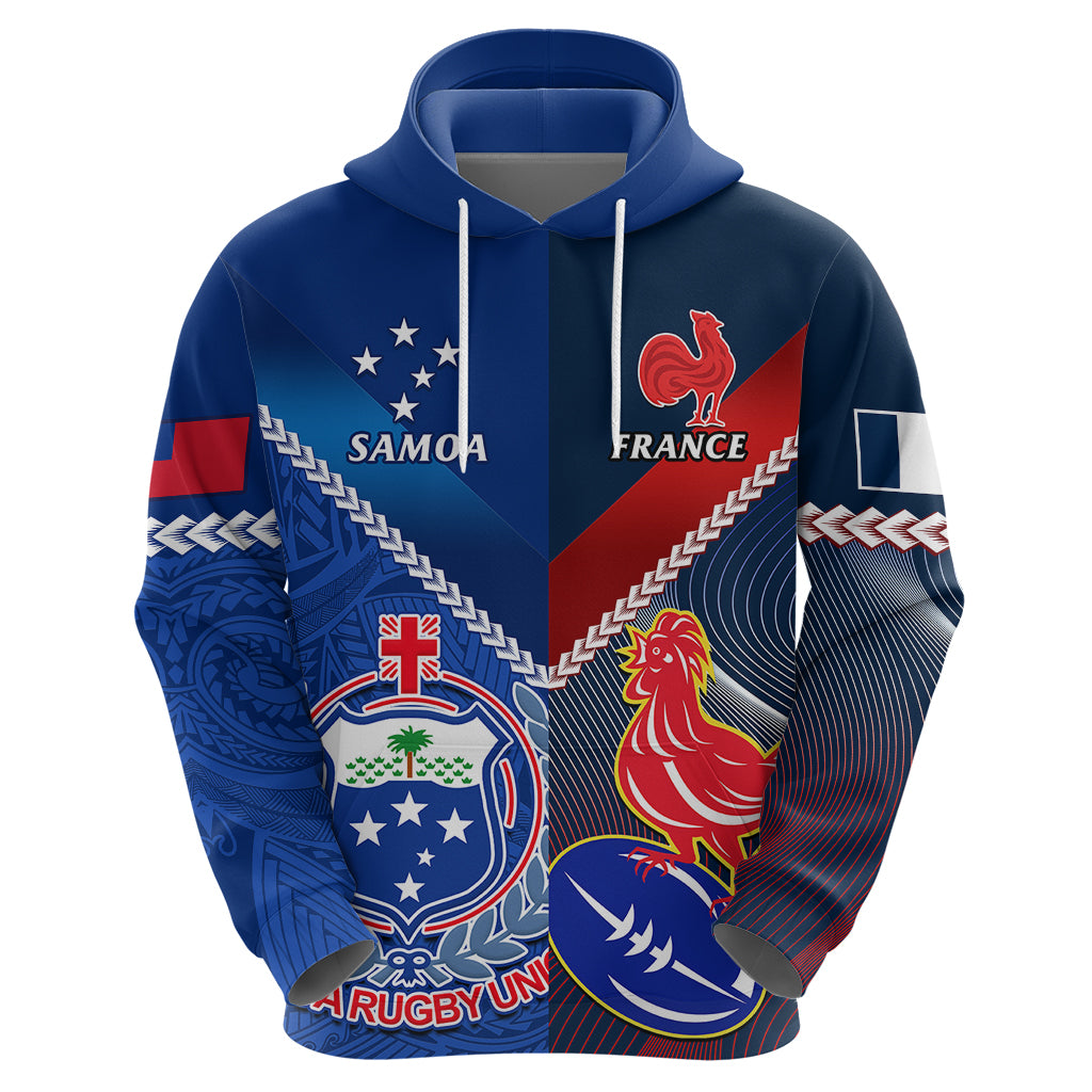 Custom Samoa And France Rugby Hoodie 2023 World Cup Manu Samoa With Les Bleus - Vibe Hoodie Shop