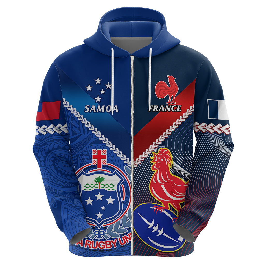 Custom Samoa And France Rugby Hoodie 2023 World Cup Manu Samoa With Les Bleus - Vibe Hoodie Shop