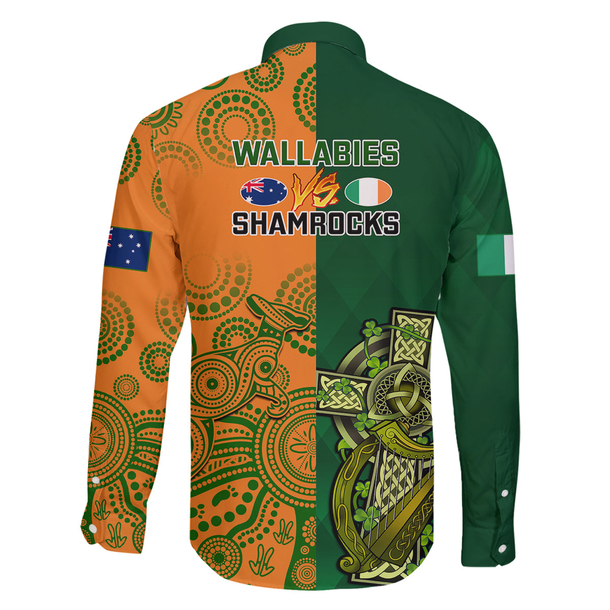 Australia And Ireland Rugby Family Matching Long Sleeve Bodycon Dress and Hawaiian Shirt 2023 World Cup Walllabies With Shamrocks LT14