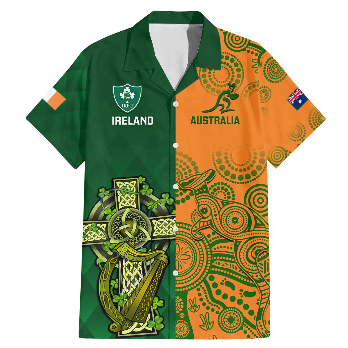 Australia And Ireland Rugby Family Matching Mermaid Dress and Hawaiian Shirt 2023 World Cup Walllabies With Shamrocks LT14