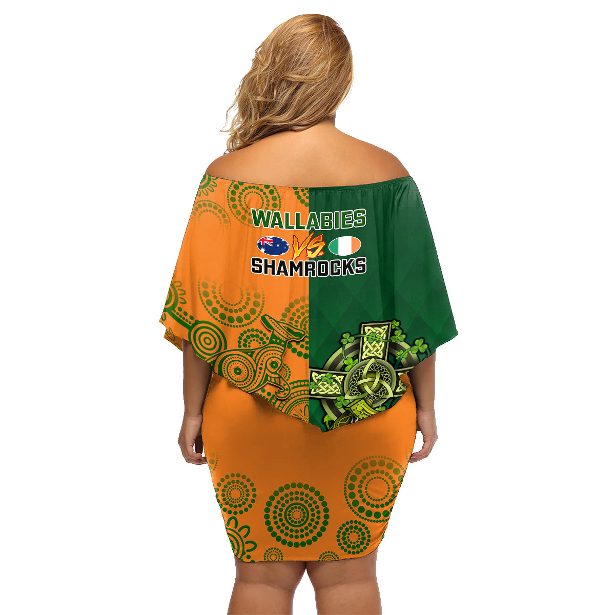 Australia And Ireland Rugby Family Matching Off Shoulder Short Dress and Hawaiian Shirt 2023 World Cup Walllabies With Shamrocks LT14