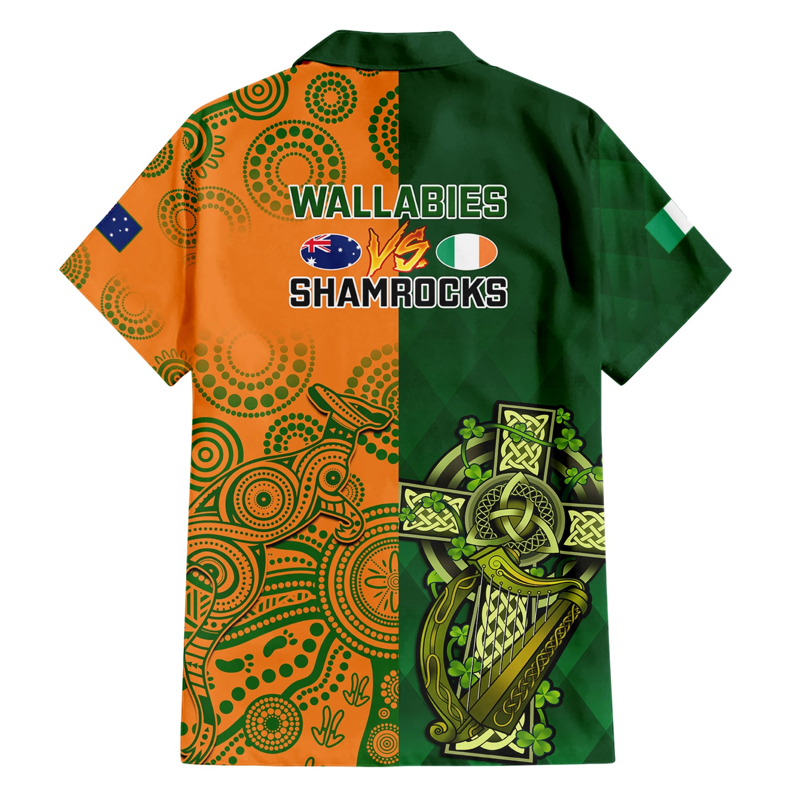 Australia And Ireland Rugby Family Matching Short Sleeve Bodycon Dress and Hawaiian Shirt 2023 World Cup Walllabies With Shamrocks LT14