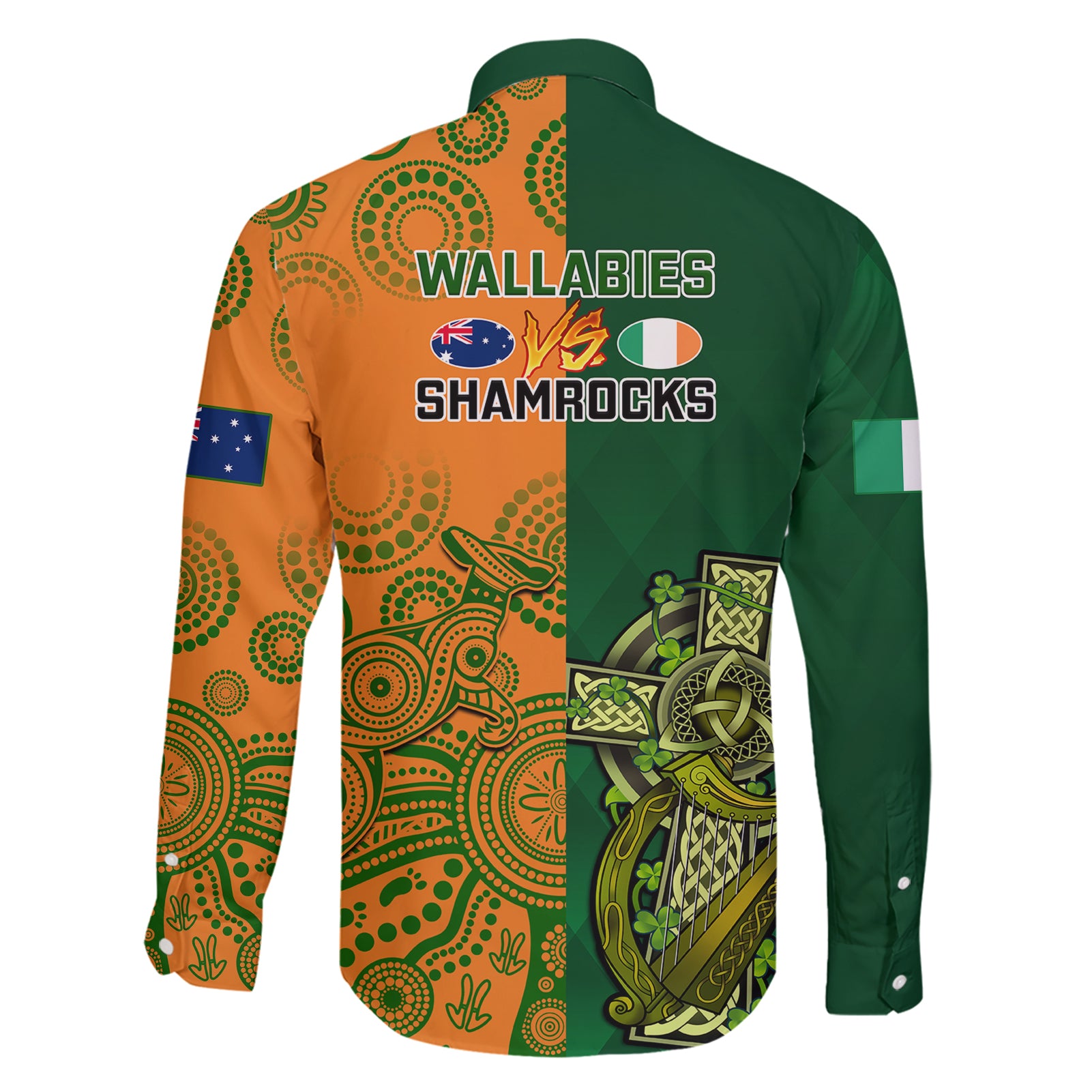 Australia And Ireland Rugby Family Matching Short Sleeve Bodycon Dress and Hawaiian Shirt 2023 World Cup Walllabies With Shamrocks LT14