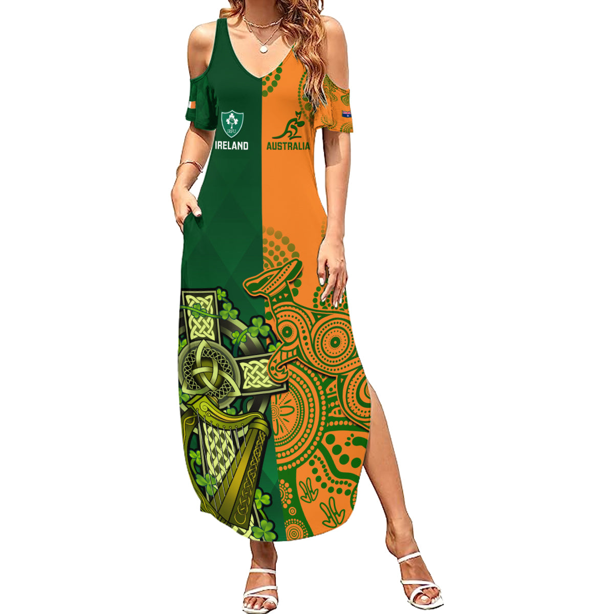 Australia And Ireland Rugby Family Matching Summer Maxi Dress and Hawaiian Shirt 2023 World Cup Walllabies With Shamrocks LT14