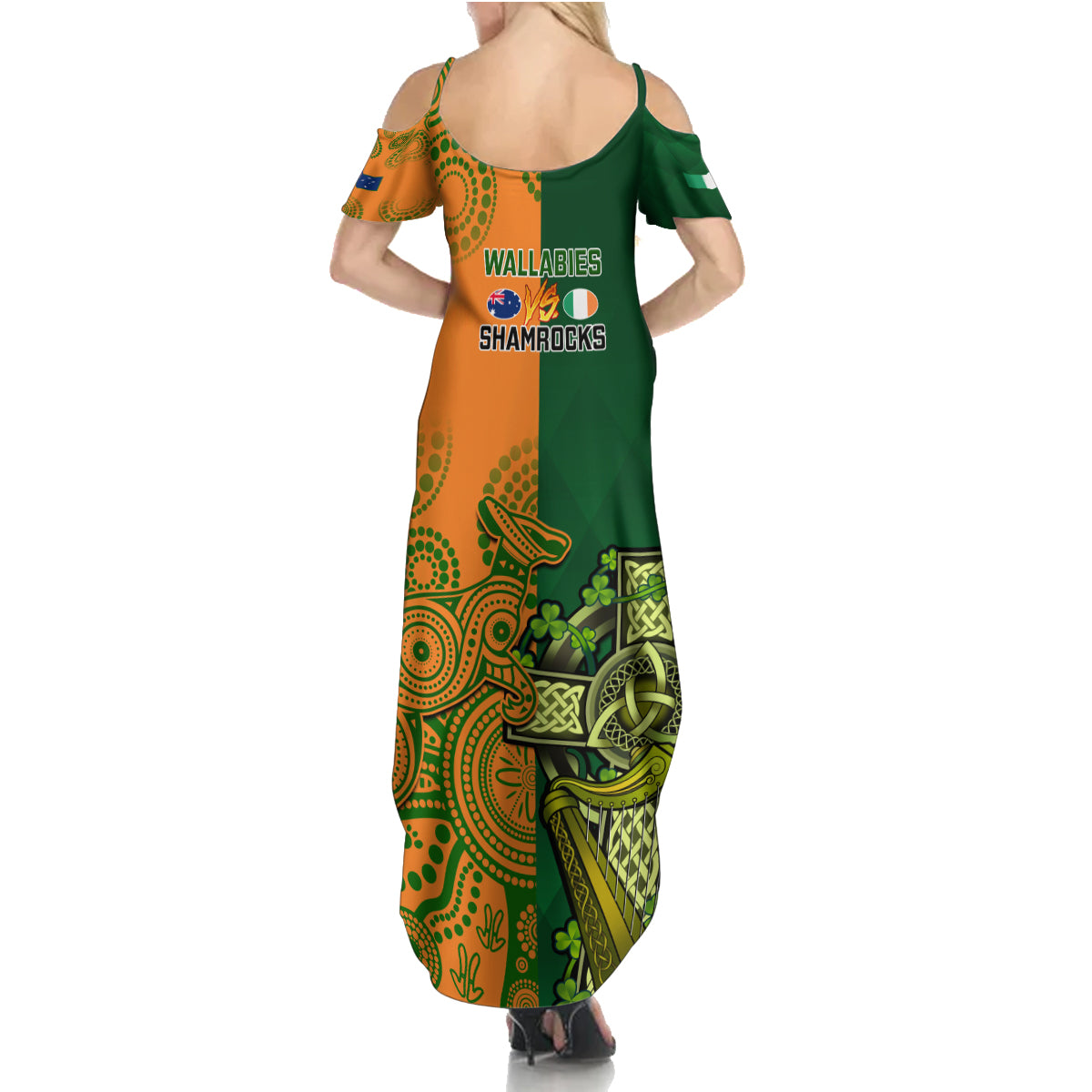 Australia And Ireland Rugby Family Matching Summer Maxi Dress and Hawaiian Shirt 2023 World Cup Walllabies With Shamrocks LT14