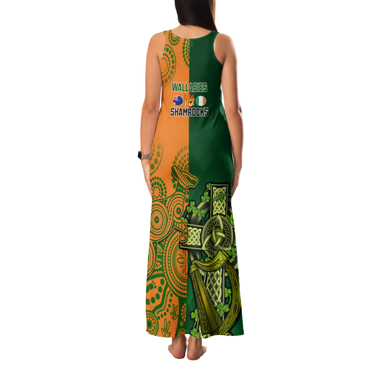 Australia And Ireland Rugby Family Matching Tank Maxi Dress and Hawaiian Shirt 2023 World Cup Walllabies With Shamrocks LT14