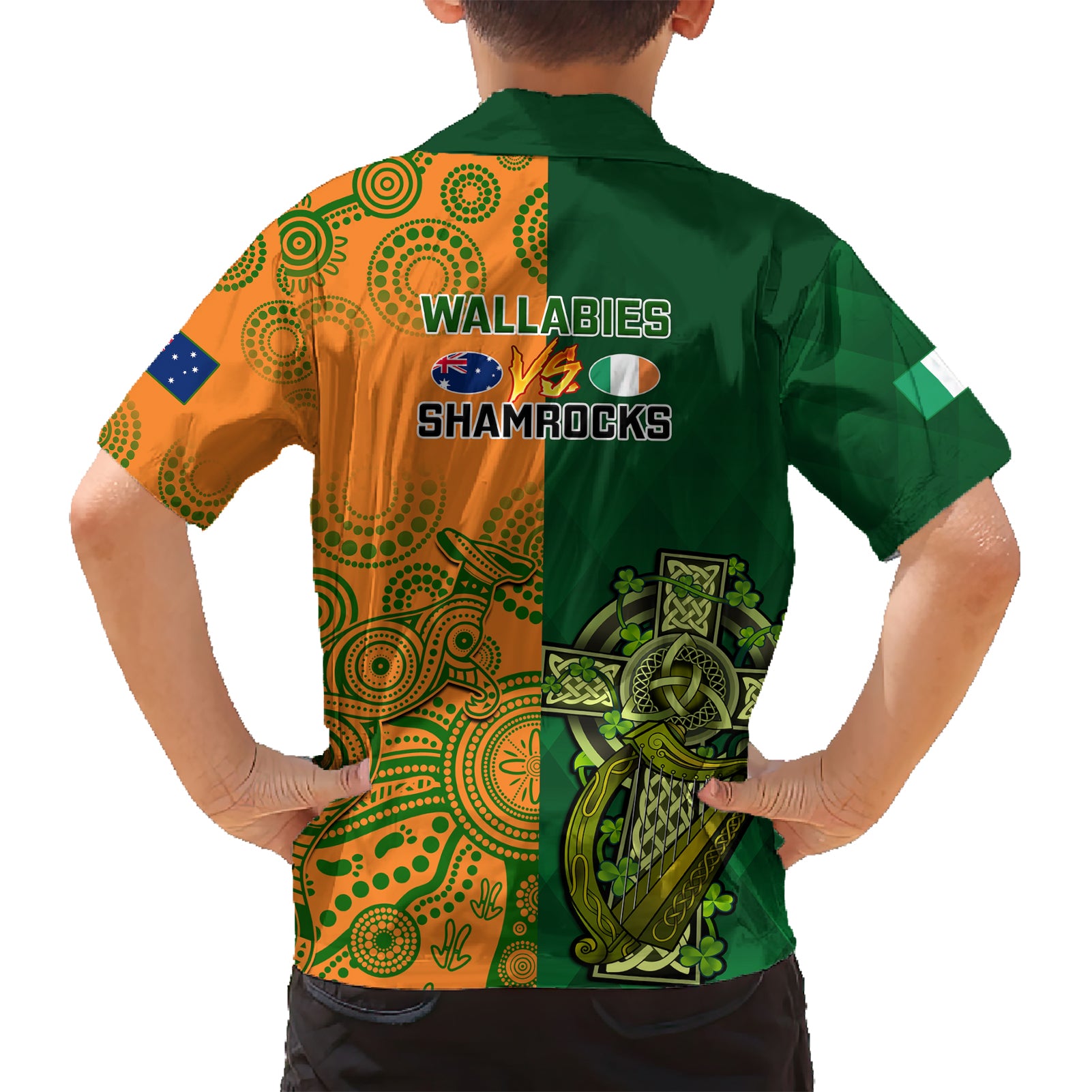 Australia And Ireland Rugby Hawaiian Shirt 2023 World Cup Walllabies With Shamrocks - Vibe Hoodie Shop