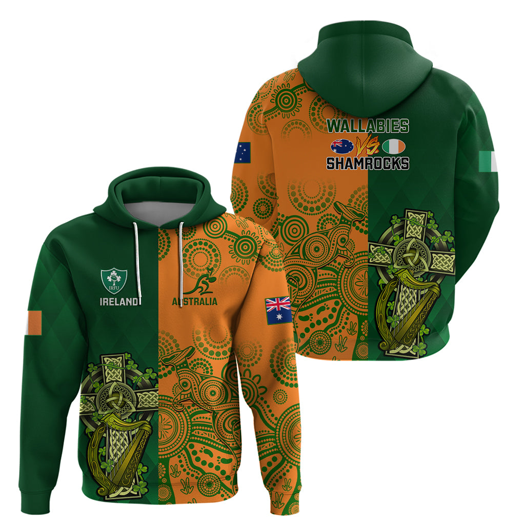 Australia And Ireland Rugby Hoodie 2023 World Cup Walllabies With Shamrocks - Vibe Hoodie Shop