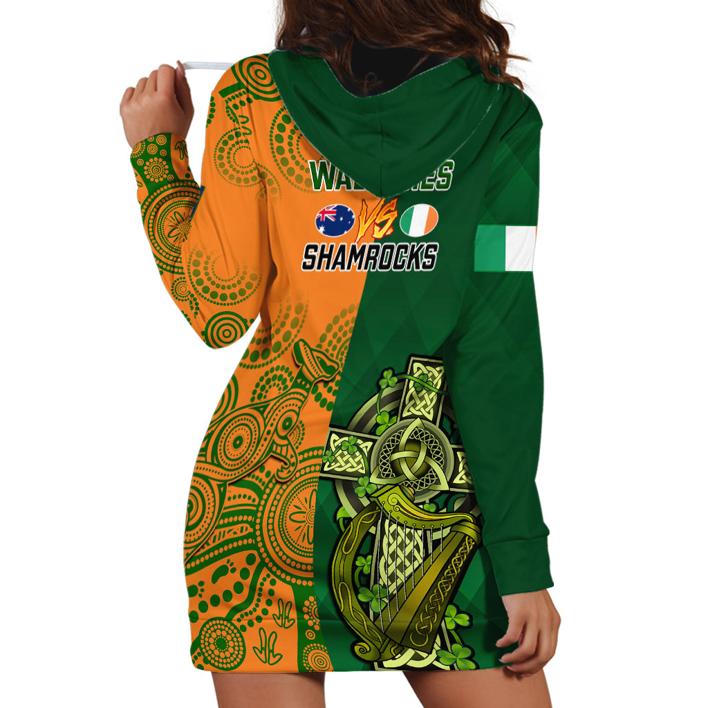 Australia And Ireland Rugby Hoodie Dress 2023 World Cup Walllabies With Shamrocks - Vibe Hoodie Shop