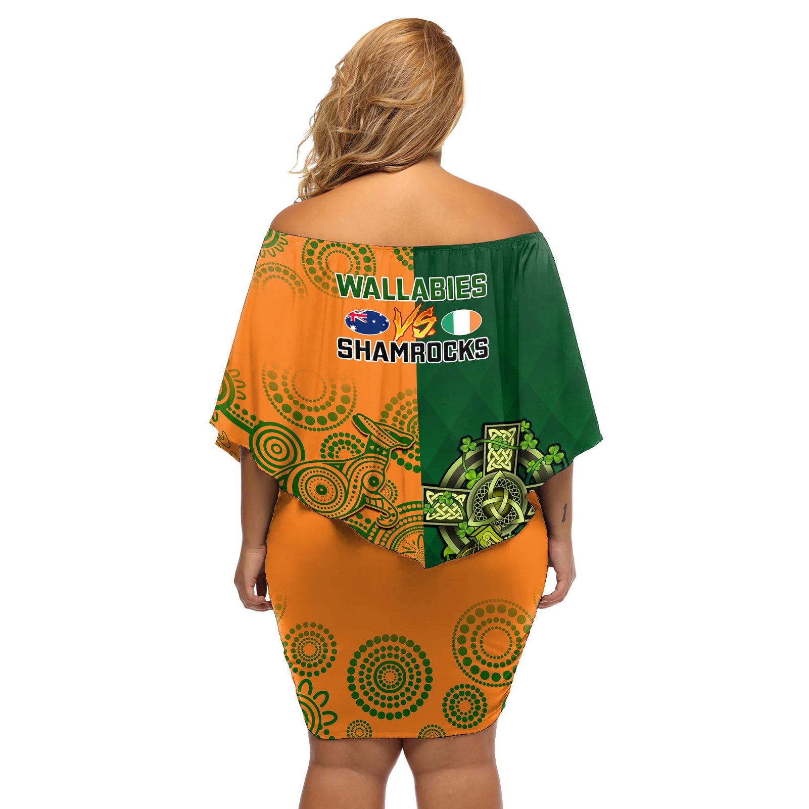 Australia And Ireland Rugby Off Shoulder Short Dress 2023 World Cup Walllabies With Shamrocks LT14