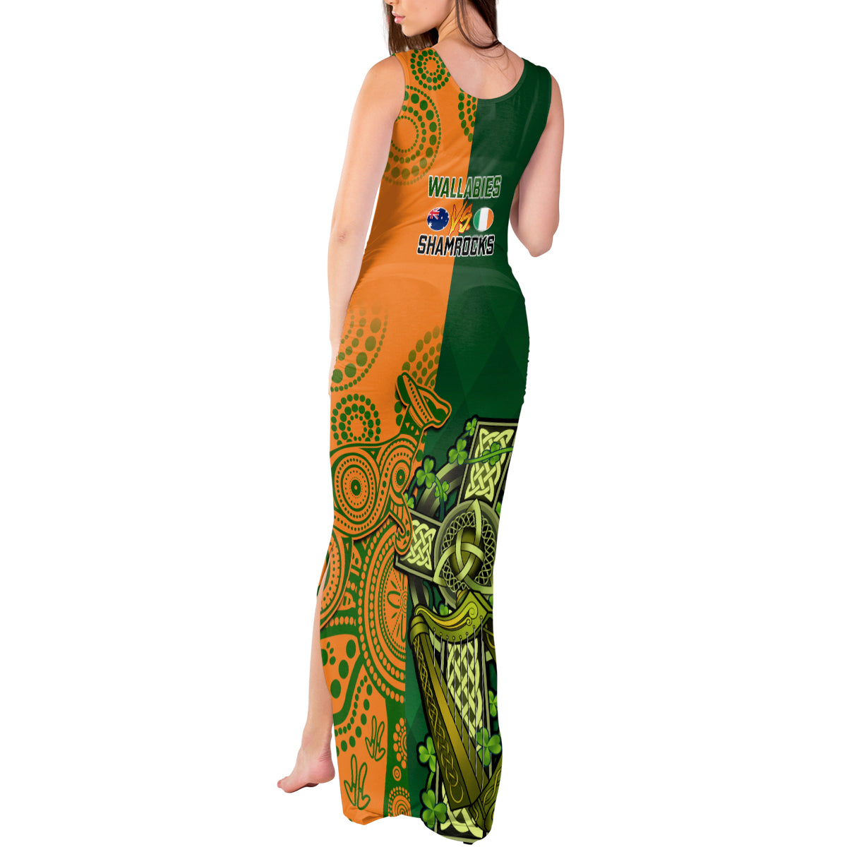 Australia And Ireland Rugby Tank Maxi Dress 2023 World Cup Walllabies With Shamrocks LT14