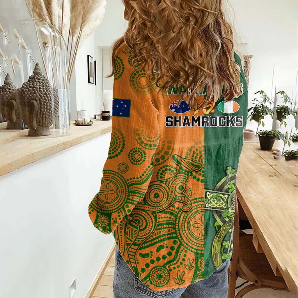 Australia And Ireland Rugby Women Casual Shirt 2023 World Cup Walllabies With Shamrocks - Vibe Hoodie Shop