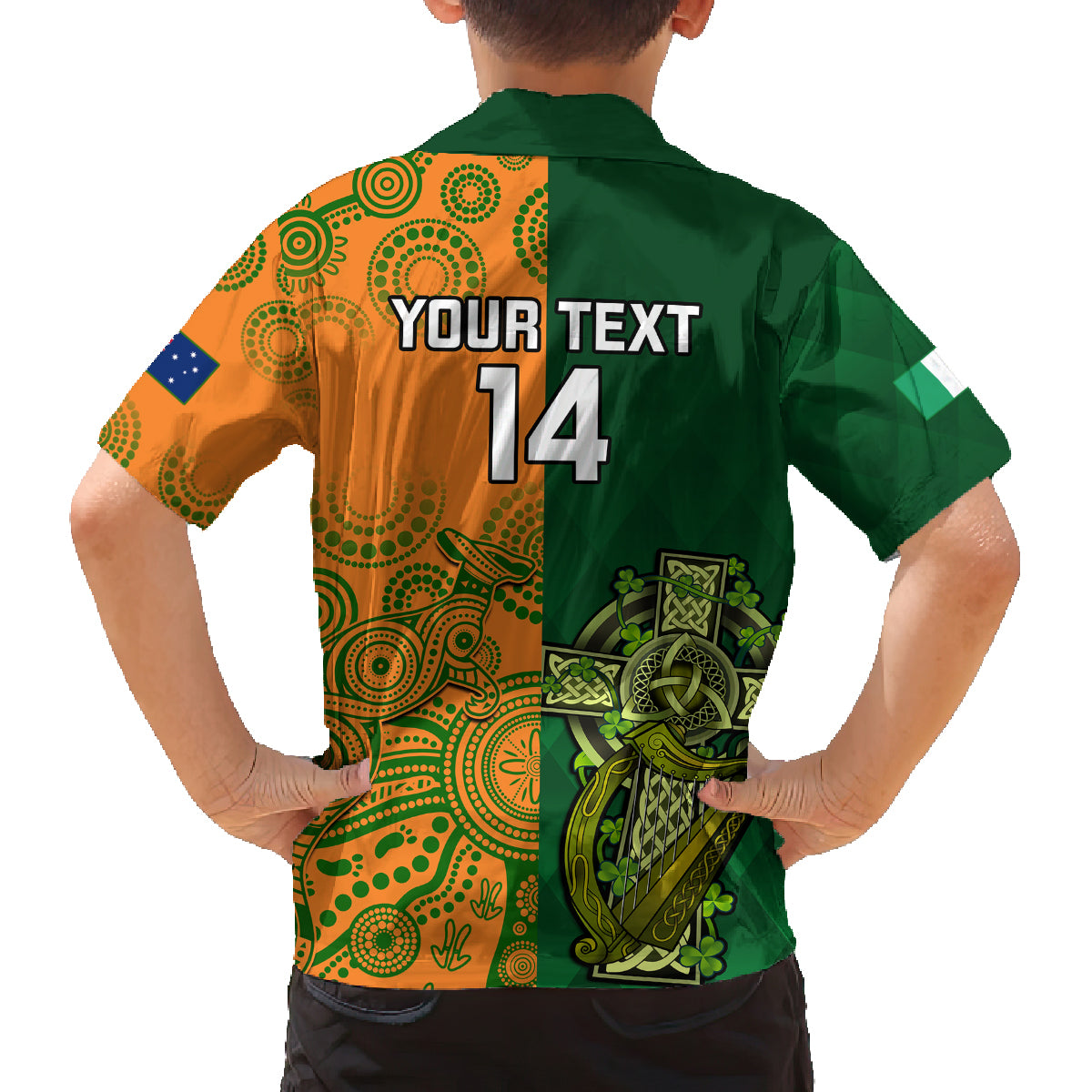 custom-australia-and-ireland-rugby-family-matching-long-sleeve-bodycon-dress-and-hawaiian-shirt-2023-world-cup-walllabies-with-shamrocks