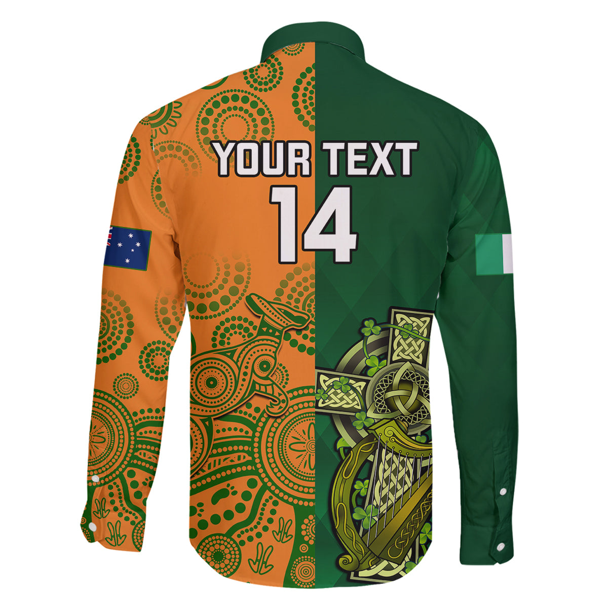 custom-australia-and-ireland-rugby-family-matching-long-sleeve-bodycon-dress-and-hawaiian-shirt-2023-world-cup-walllabies-with-shamrocks