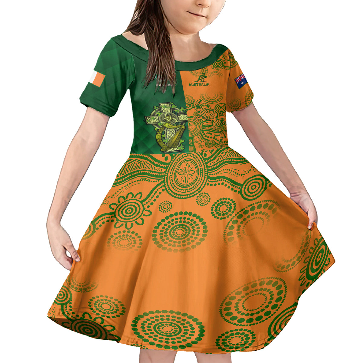 custom-australia-and-ireland-rugby-family-matching-mermaid-dress-and-hawaiian-shirt-2023-world-cup-walllabies-with-shamrocks