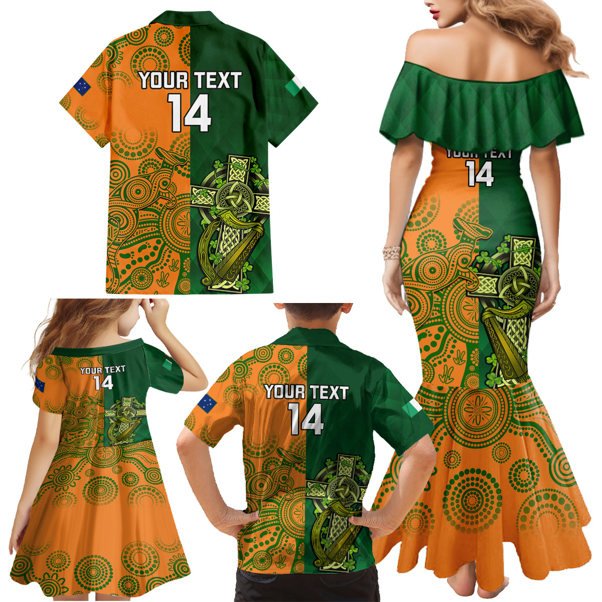 custom-australia-and-ireland-rugby-family-matching-mermaid-dress-and-hawaiian-shirt-2023-world-cup-walllabies-with-shamrocks