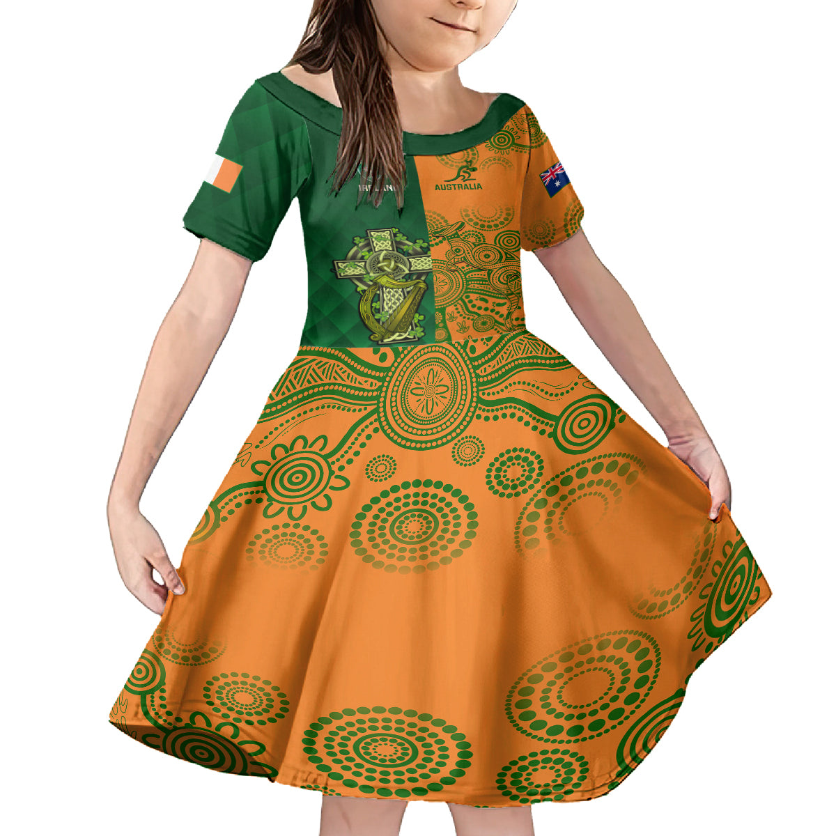 custom-australia-and-ireland-rugby-family-matching-off-shoulder-long-sleeve-dress-and-hawaiian-shirt-2023-world-cup-walllabies-with-shamrocks