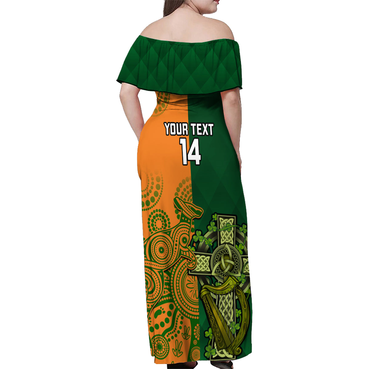 custom-australia-and-ireland-rugby-family-matching-off-shoulder-maxi-dress-and-hawaiian-shirt-2023-world-cup-walllabies-with-shamrocks