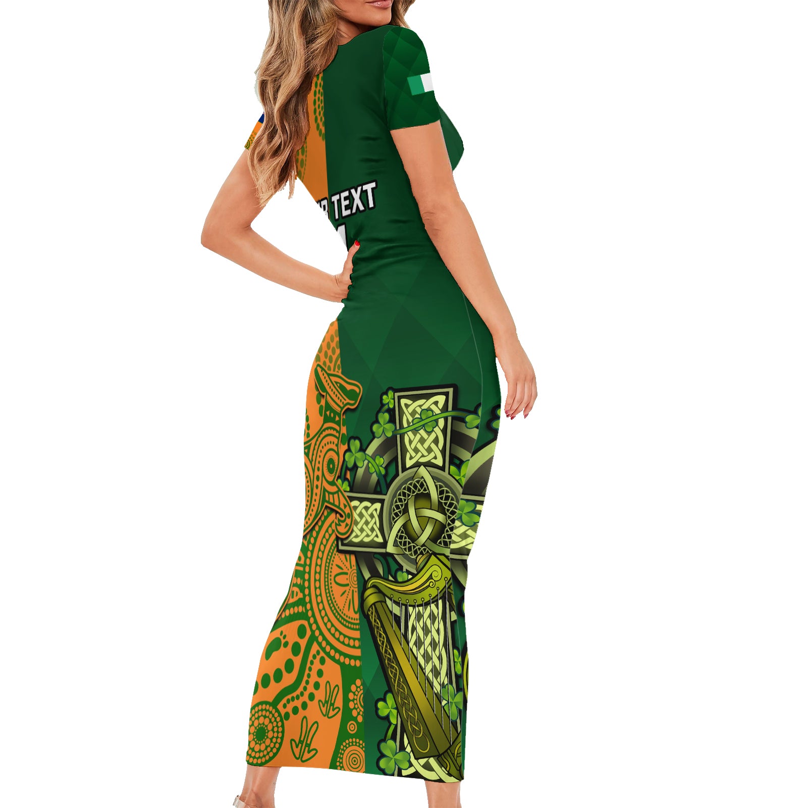 custom-australia-and-ireland-rugby-family-matching-short-sleeve-bodycon-dress-and-hawaiian-shirt-2023-world-cup-walllabies-with-shamrocks