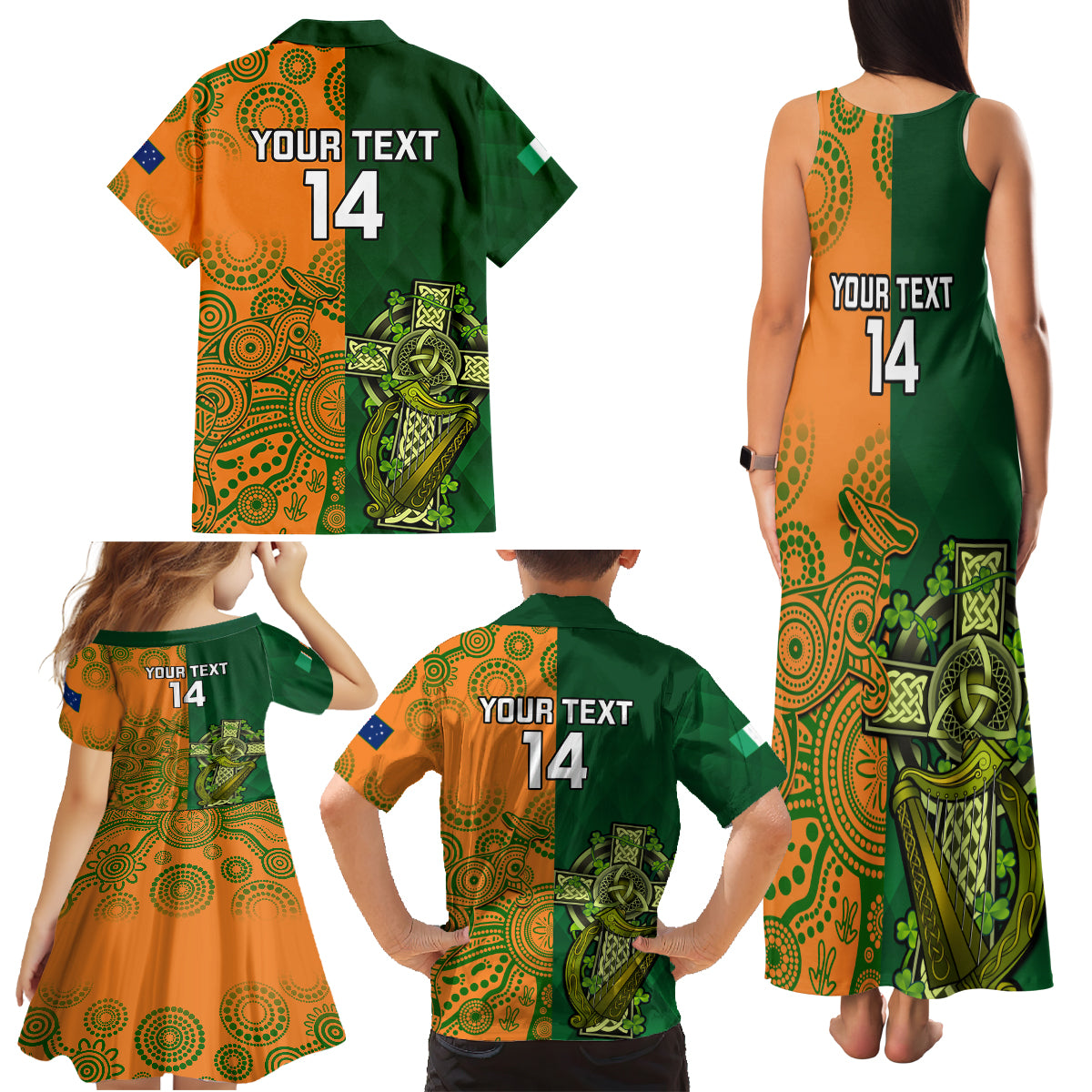 custom-australia-and-ireland-rugby-family-matching-tank-maxi-dress-and-hawaiian-shirt-2023-world-cup-walllabies-with-shamrocks