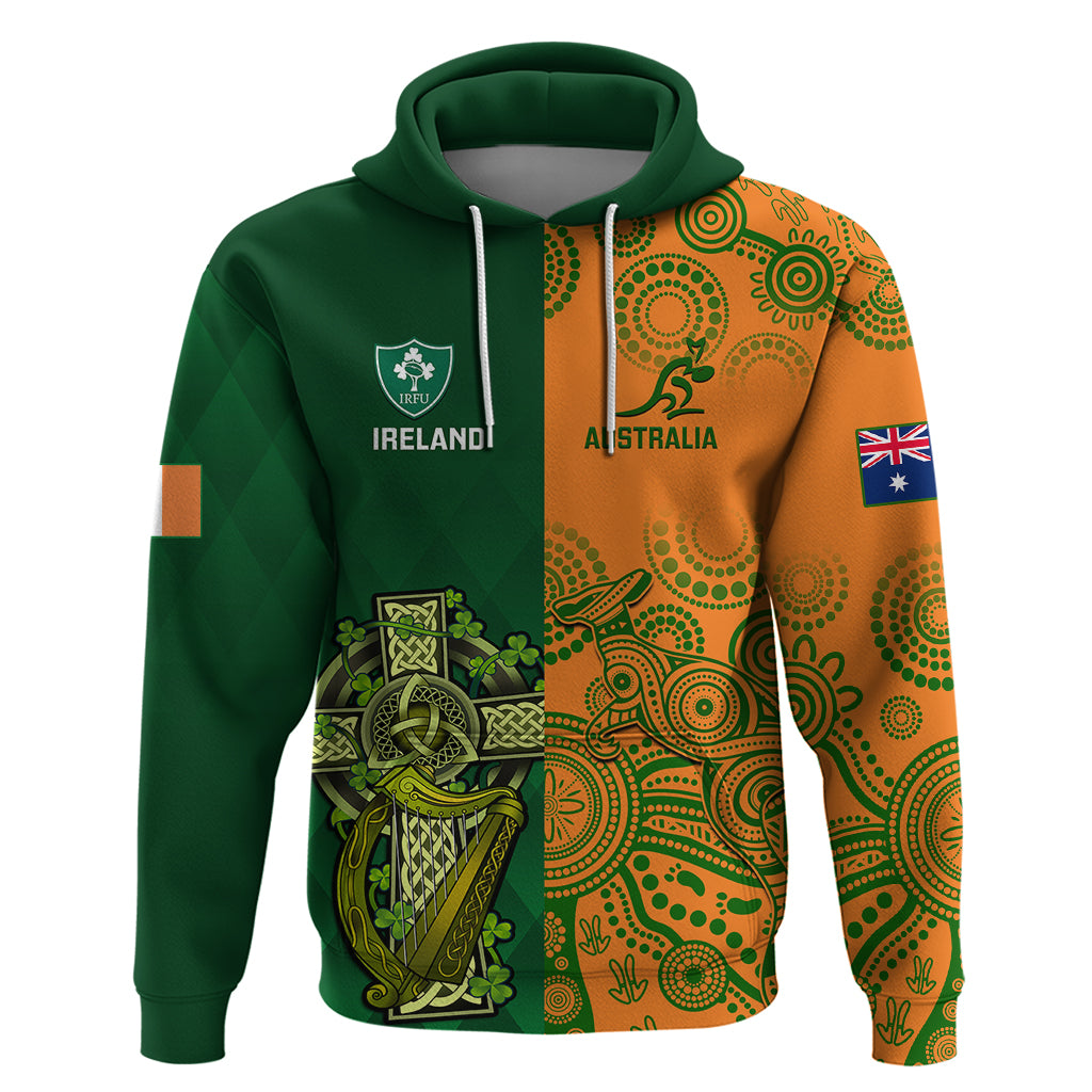 Custom Australia And Ireland Rugby Hoodie 2023 World Cup Walllabies With Shamrocks - Vibe Hoodie Shop