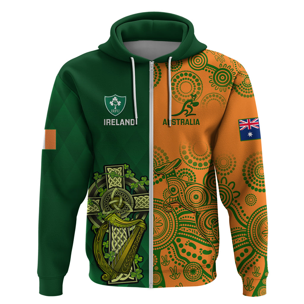 Custom Australia And Ireland Rugby Hoodie 2023 World Cup Walllabies With Shamrocks - Vibe Hoodie Shop