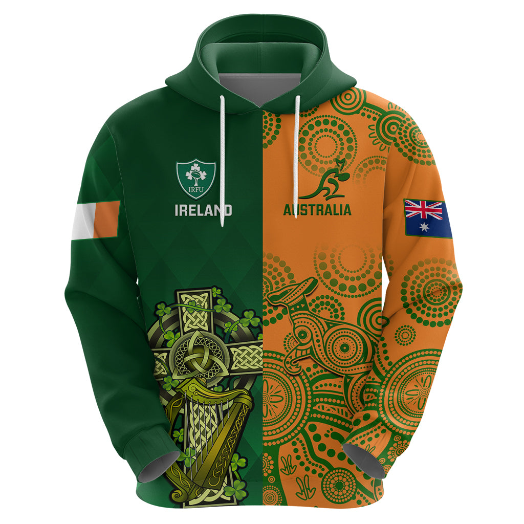 Custom Australia And Ireland Rugby Hoodie 2023 World Cup Walllabies With Shamrocks - Vibe Hoodie Shop