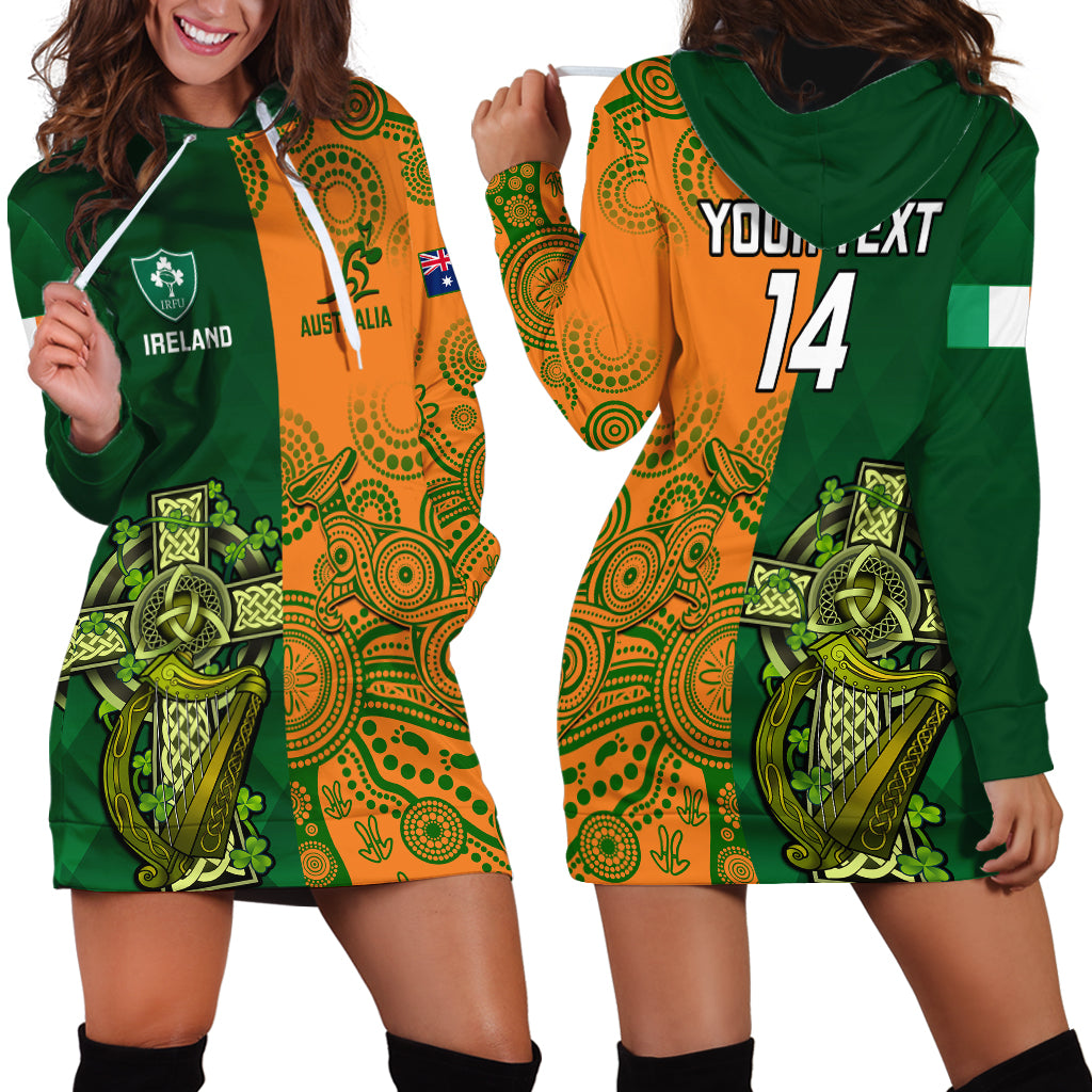 Custom Australia And Ireland Rugby Hoodie Dress 2023 World Cup Walllabies With Shamrocks - Vibe Hoodie Shop