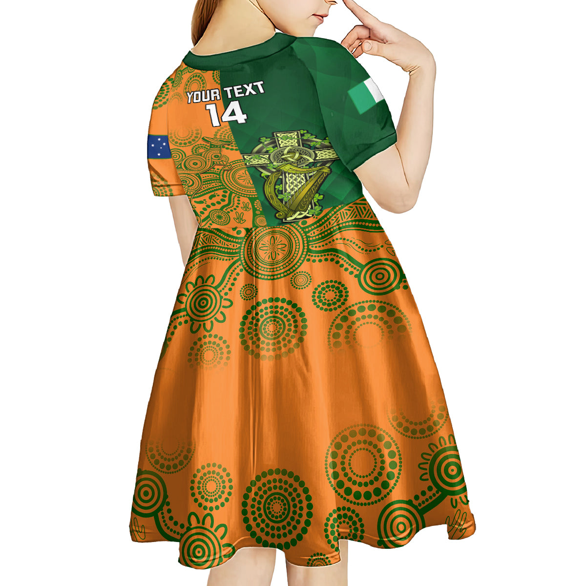 Custom Australia And Ireland Rugby Kid Short Sleeve Dress 2023 World Cup Walllabies With Shamrocks - Vibe Hoodie Shop