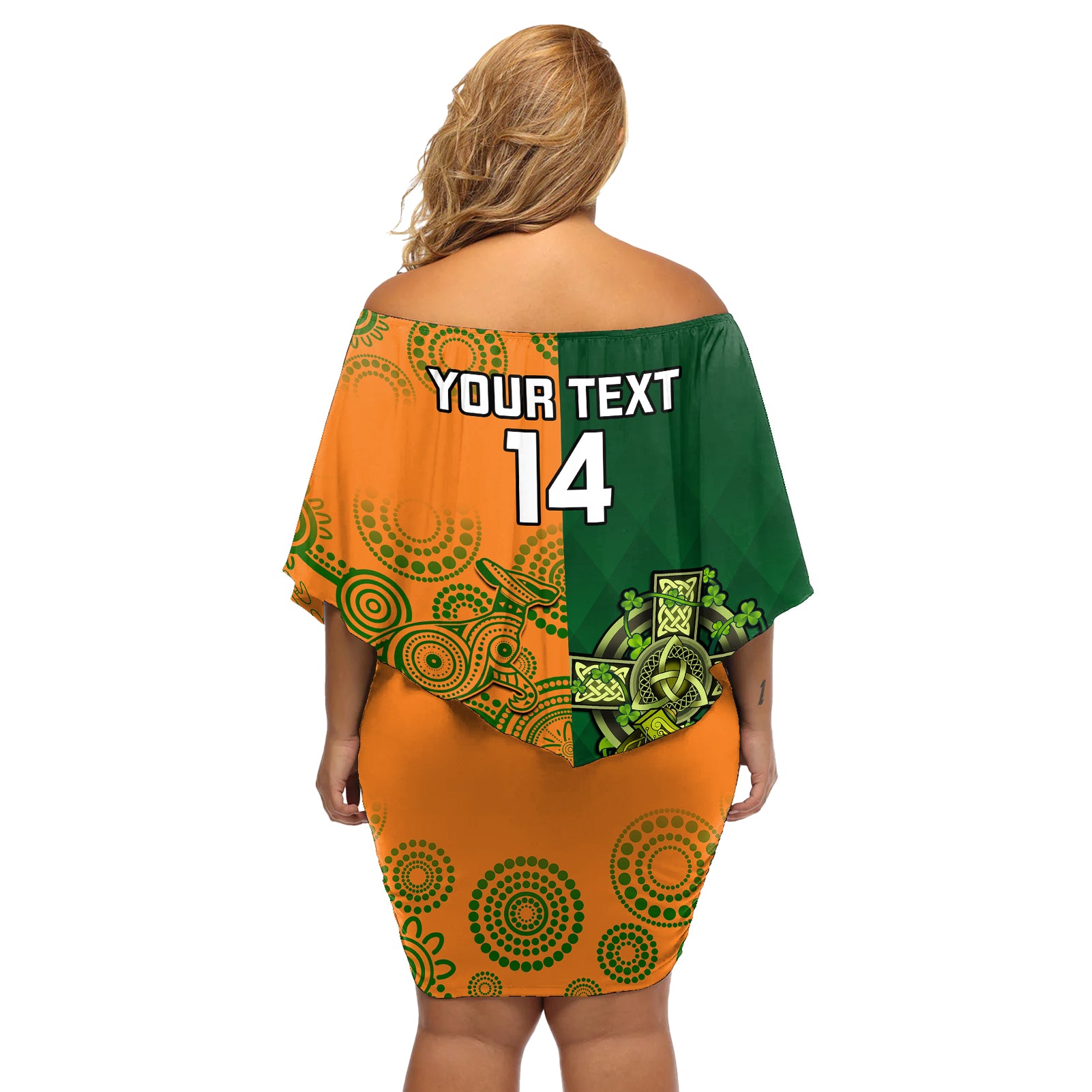 custom-australia-and-ireland-rugby-off-shoulder-short-dress-2023-world-cup-walllabies-with-shamrocks