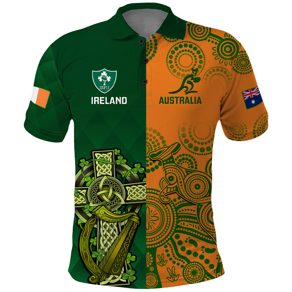 Custom Australia And Ireland Rugby Polo Shirt 2023 World Cup Walllabies With Shamrocks - Vibe Hoodie Shop