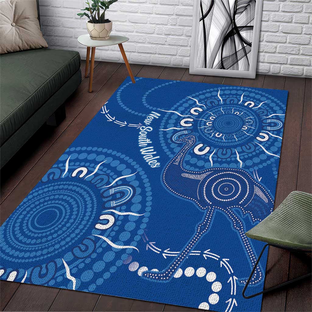 Australia New South Wales Area Rug Aussie Emu With Aboriginal Art - Vibe Hoodie Shop