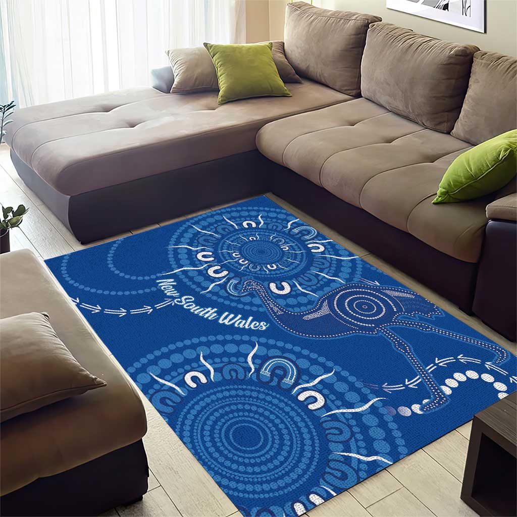 Australia New South Wales Area Rug Aussie Emu With Aboriginal Art - Vibe Hoodie Shop