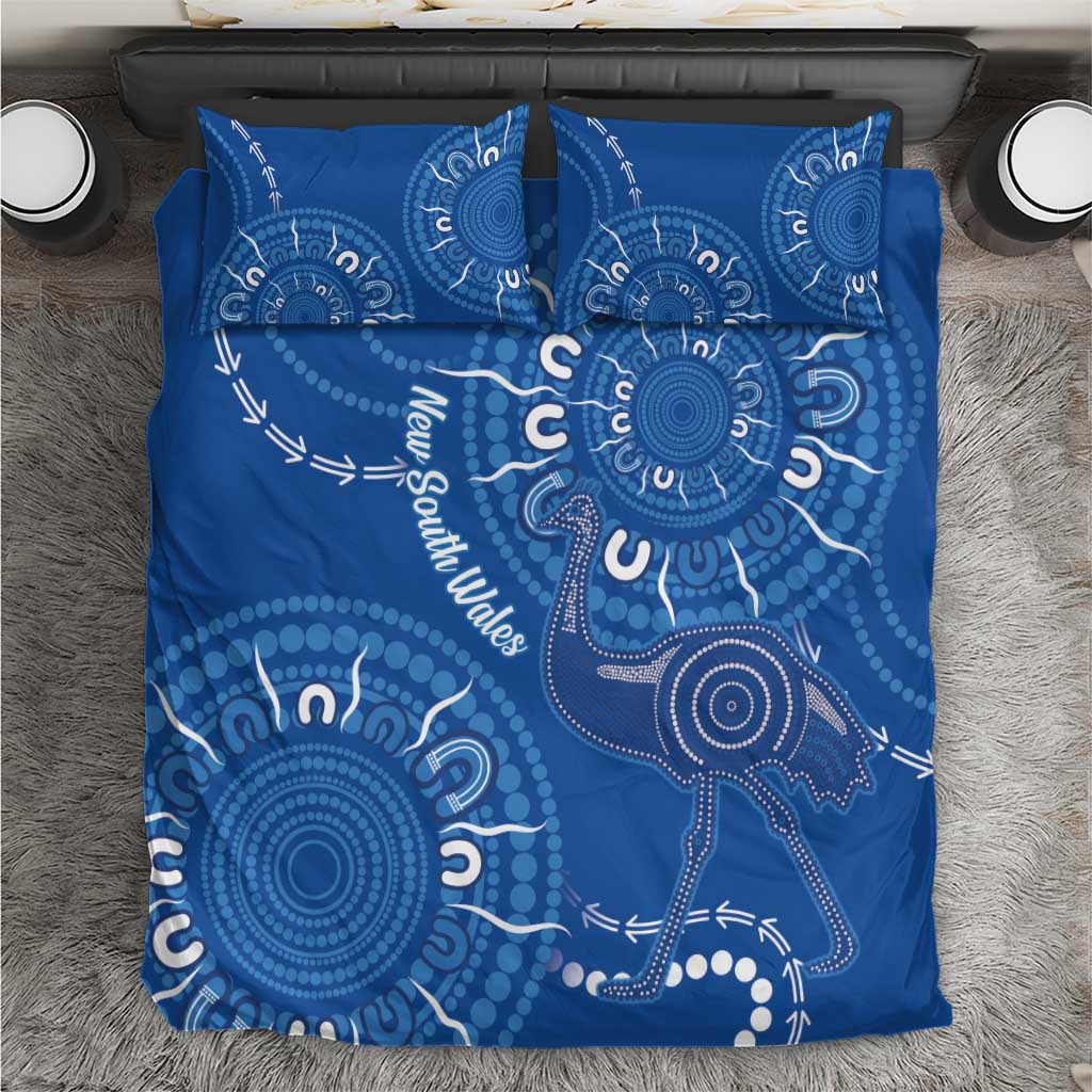 Australia New South Wales Bedding Set Aussie Emu With Aboriginal Art - Vibe Hoodie Shop
